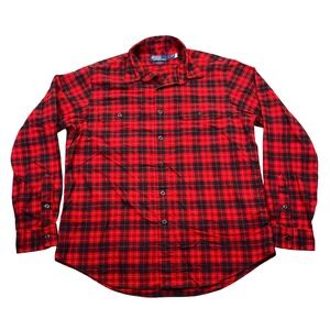 Polo Ralph Lauren Mens Red Black Plaid Flannel Shirt Classic Fit Sz L L/S